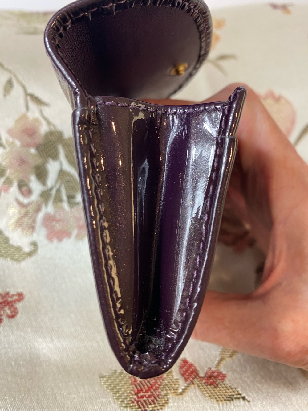 COACH Patent Leather Coin Purse Wallet - Plum Purple Eggplant Card Holder - Picture 5 of 9